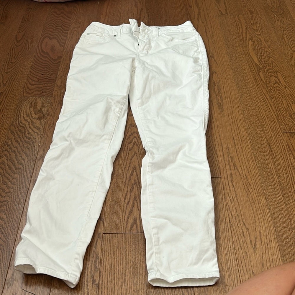 White jeans a little high up on the ankles worn once